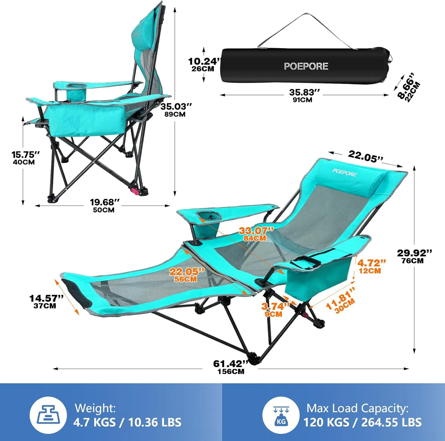 2-Pack Reclining Camping Chair 4 Position with Foot Rest Comfortable for Adults 265Ibs Folding Lounger Mesh Beach Chair with Cooler Bag and Cup Holder for Outdoor Patio