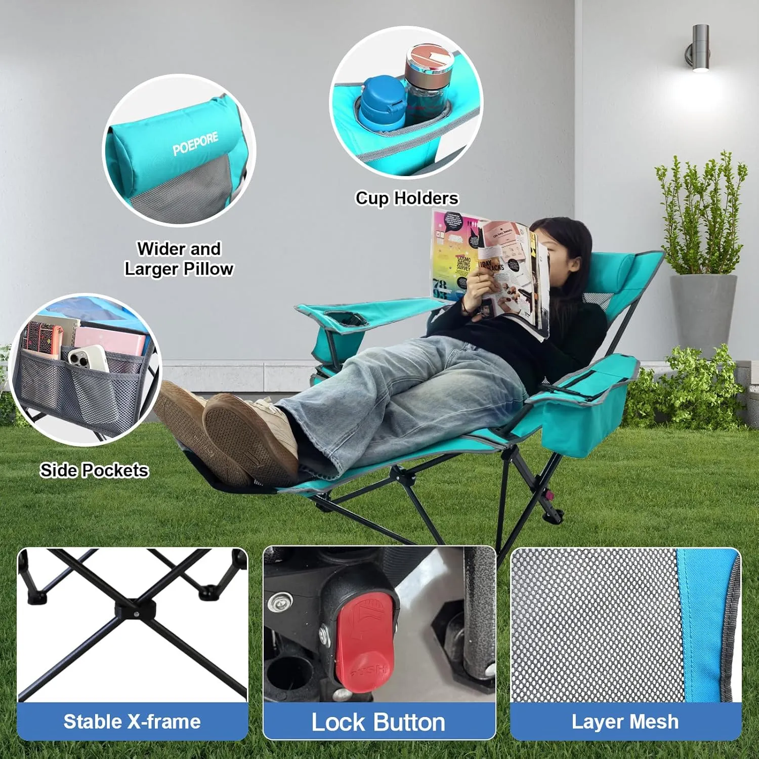2-Pack Reclining Camping Chair 4 Position with Foot Rest Comfortable for Adults 265Ibs Folding Lounger Mesh Beach Chair with Cooler Bag and Cup Holder for Outdoor Patio