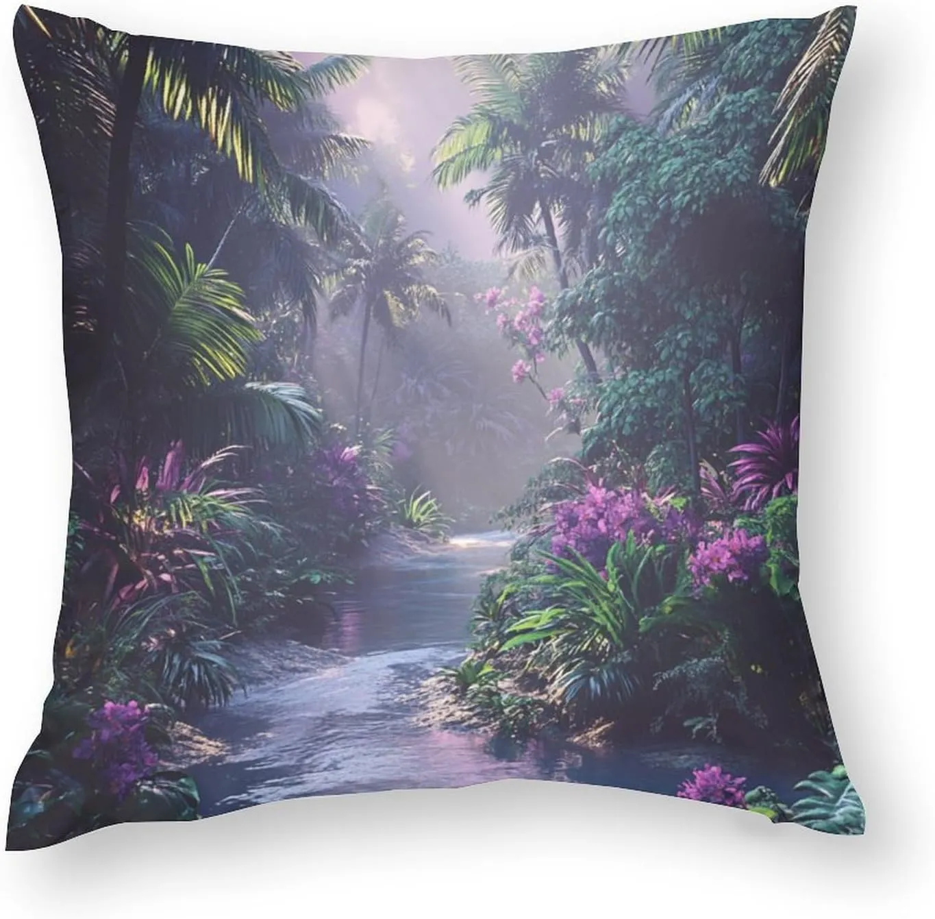 2 Packs Mystical Jungle Stream Throw Pillow Covers for Living Room, Tropical Palm Tree Floral Pillow Covers Cushion Case for Couch Sofa Bed, 20x20 inch