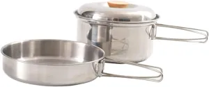 2-Piece Camping Cooking Set Portable Outdoor Cookware Stainless Steel Frying Pan Soup Pot Hiking Backpacking Supplies