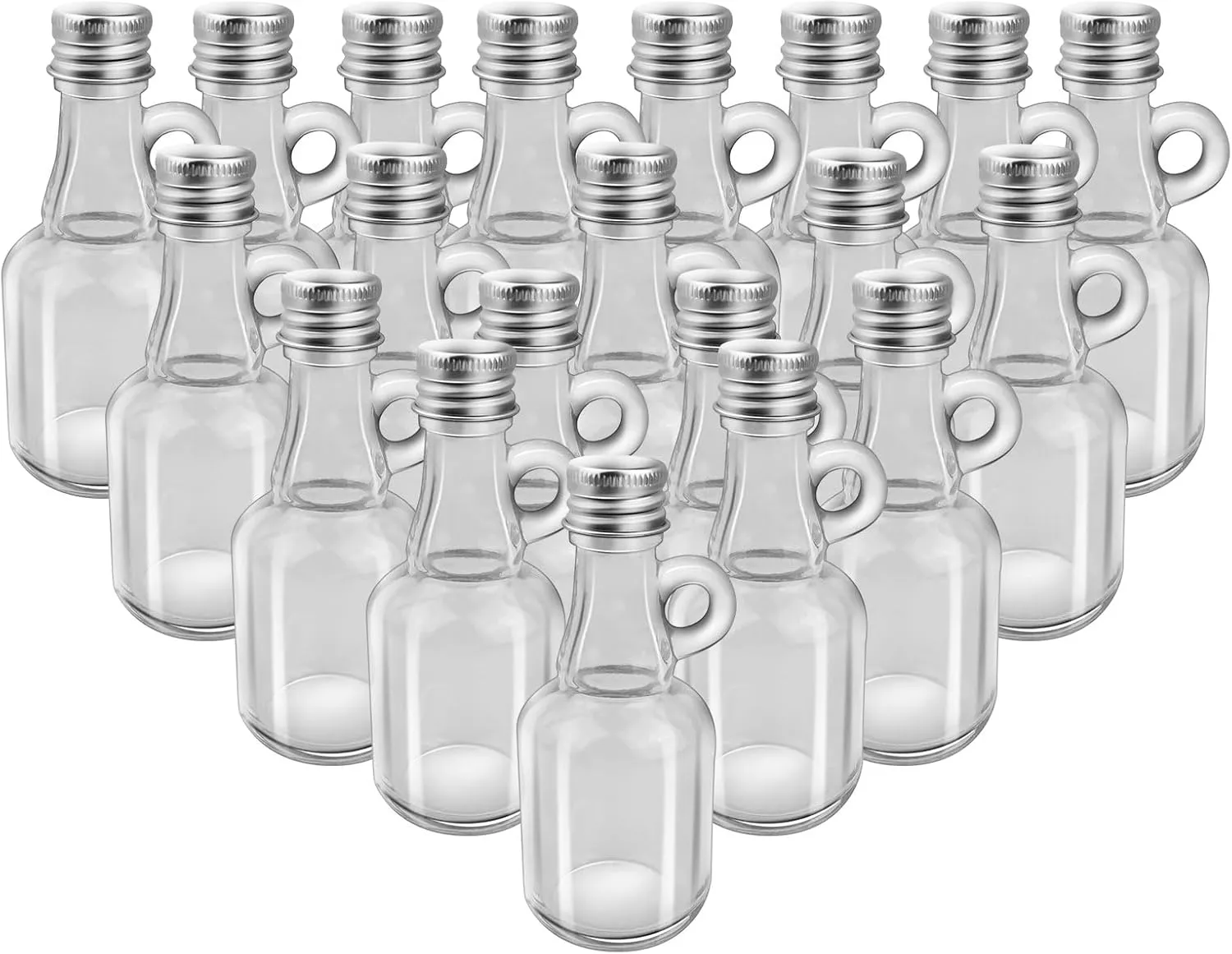 20 Pcs Glass Syrup Bottles with Aluminum Lids and Loop Handle Clear Glass Bottles Reusable Maple Syrup Jars Syrup Container Stout Sample Bottles for Potion Juice Milk Storage Sauce Oil, 1.7oz