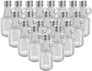 20 Pcs Glass Syrup Bottles with Aluminum Lids and Loop Handle Clear Glass Bottles Reusable Maple Syrup Jars Syrup Container Stout Sample Bottles for Potion Juice Milk Storage Sauce Oil, 1.7oz