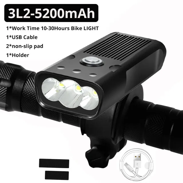 20000Lums Bicycle Light L2/T6 USB Rechargeable 5200mAh Bike Light IPX5 Waterproof LED Headlight