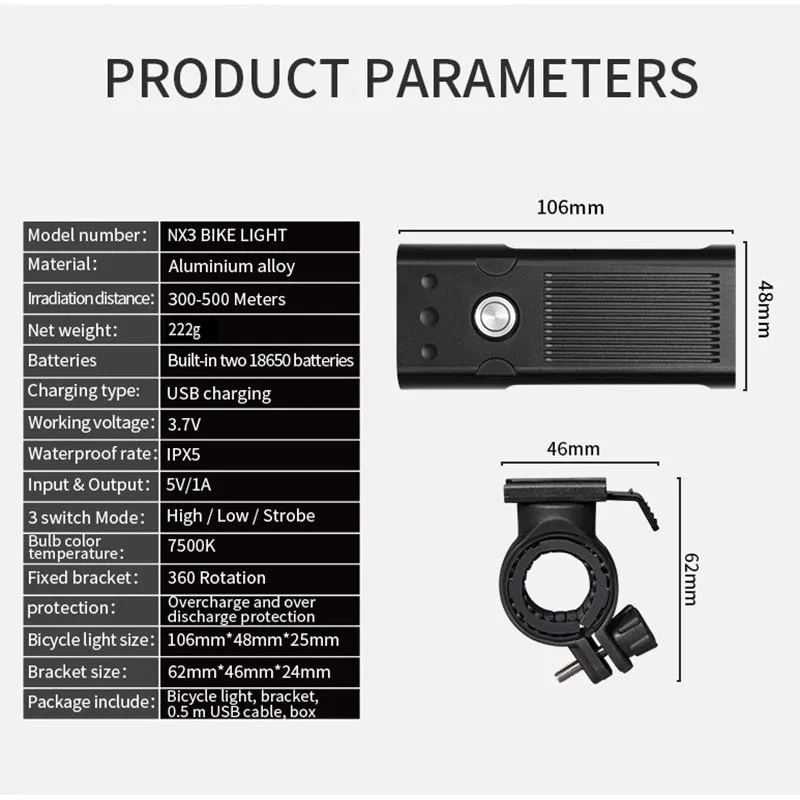 20000Lums Bicycle Light L2/T6 USB Rechargeable 5200mAh Bike Light IPX5 Waterproof LED Headlight
