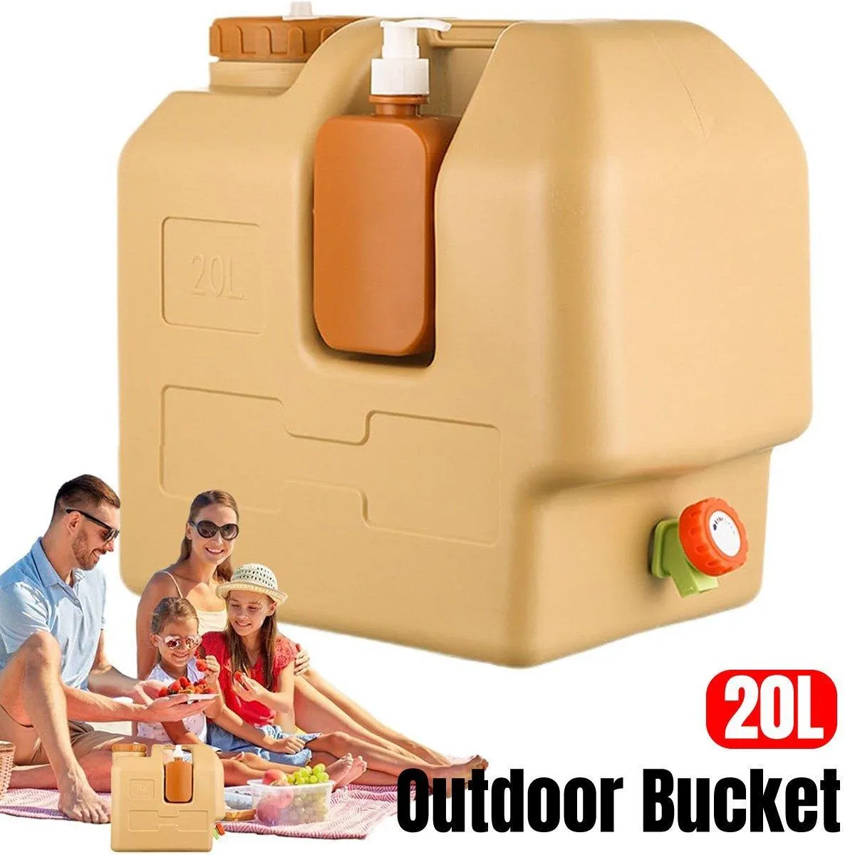 20L Outdoor Camping Portable Storage Bucket with Tap Drinking Water Container