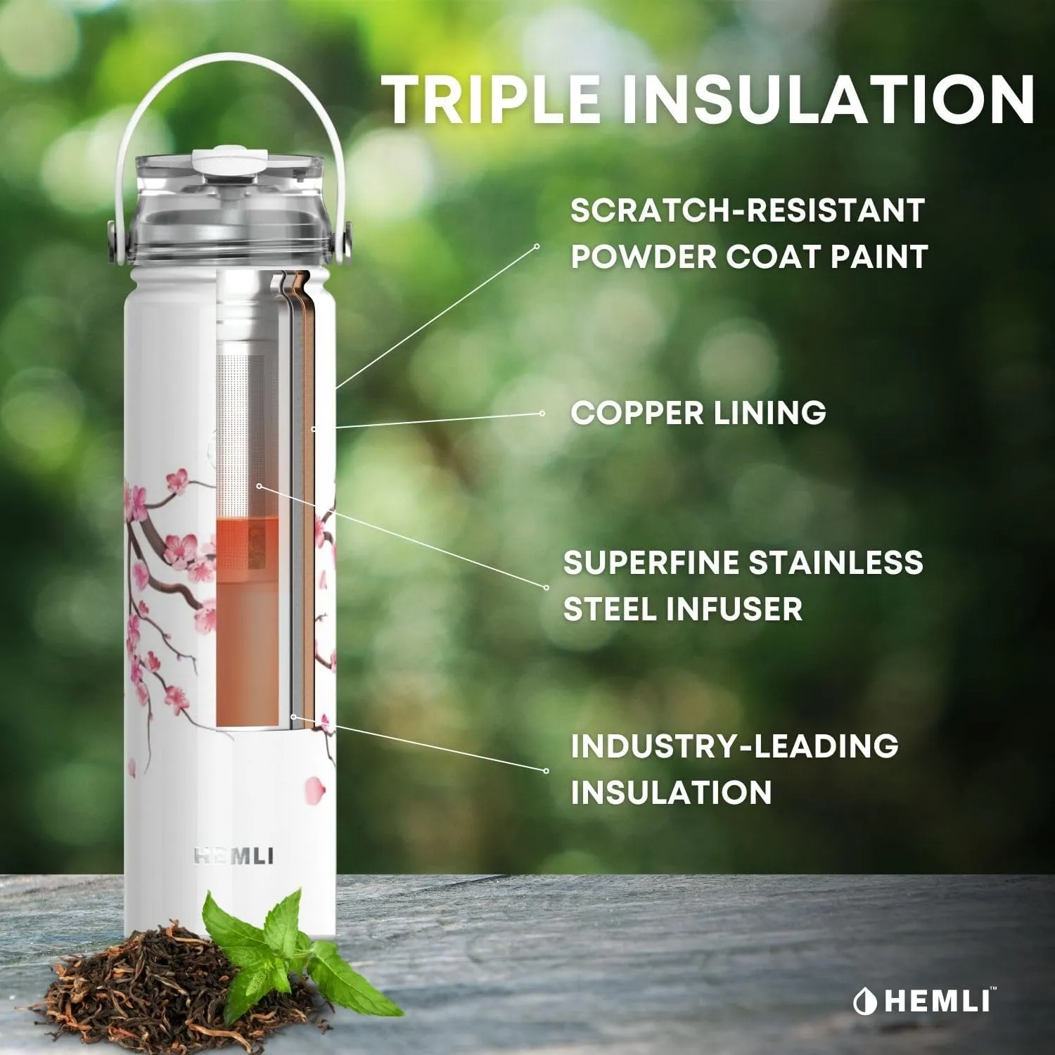 22 oz Insulated Tea Tumbler Bottle with Infuser, Travel Mug