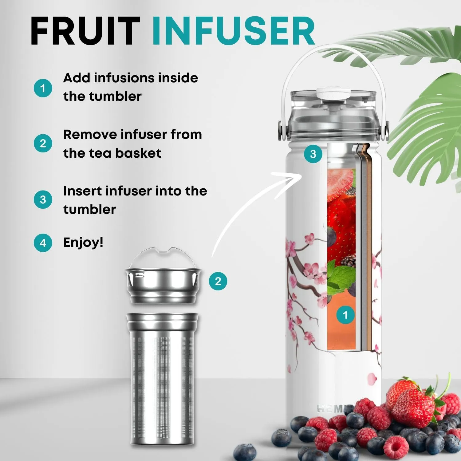 22 oz Insulated Tea Tumbler Bottle with Infuser, Travel Mug