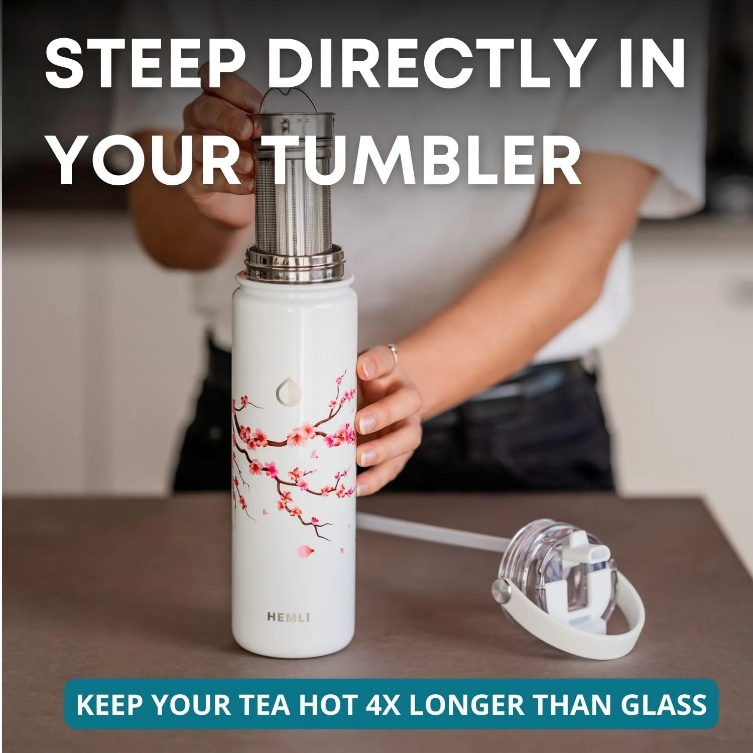 22 oz Insulated Tea Tumbler Bottle with Infuser, Travel Mug