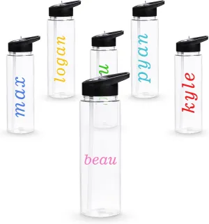 24 oz Clear Water Bottles with Straw, 6 Pack Bulk Reusable Sports Water Bottle with Handle, Wide Mouth & Portable for Travel Gym Cycling Hiking Camping, for Personalized DIY Teacher Nurse Gift