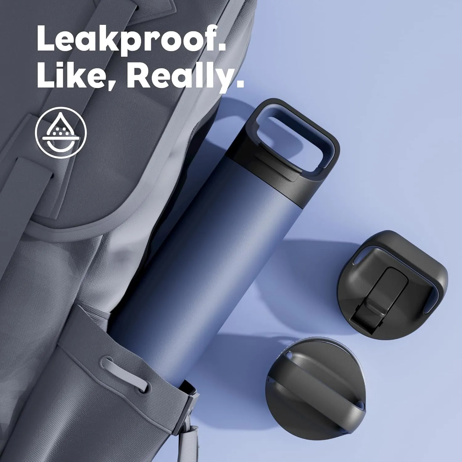 24 oz Insulated Water Bottle for Gym: 3 Lids, Leakproof, Keep Cold 24H, Car Cupholder Friendly, Stainless Steel Water Flask with Straw and Spout Caps for Sports, School, Work, Cycling (Navy Blue)