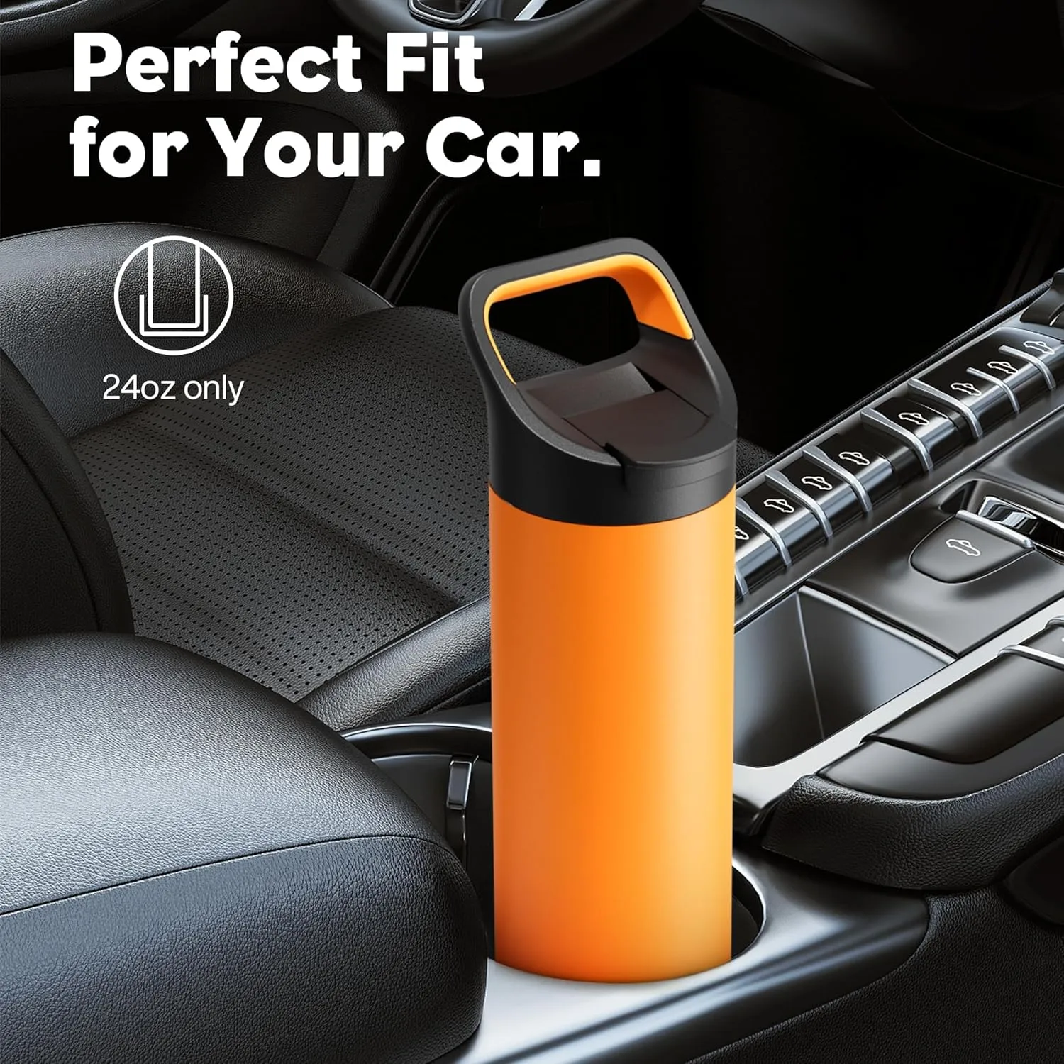 24 oz Insulated Water Bottle for Gym: 3 Lids, Leakproof, Keep Cold 24H, Car Cupholder Friendly, Stainless Steel Water Flask with Straw and Spout Caps for Sports, School, Work, Cycling (Navy Blue)