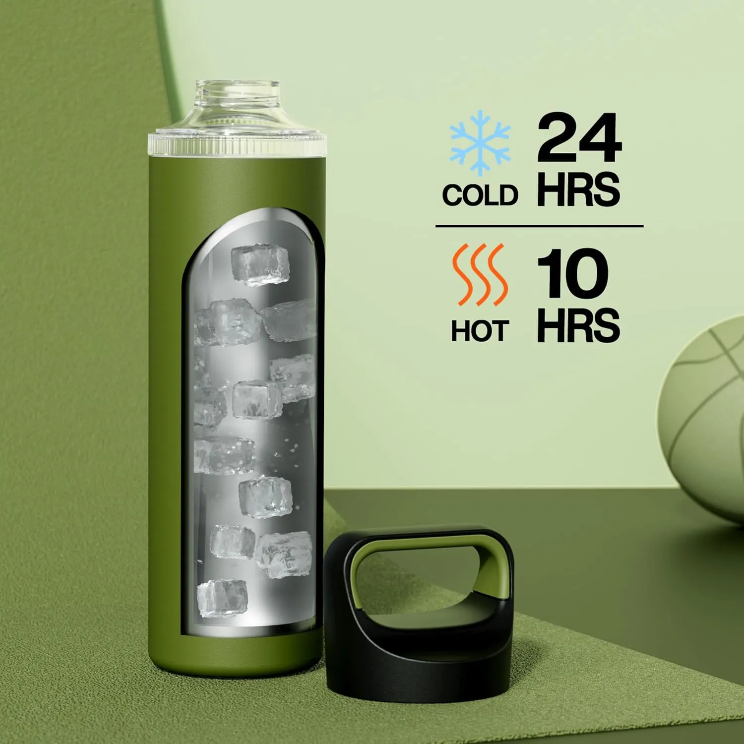 24 oz Insulated Water Bottle for Travel: 3 Lids, Leakproof, Keep Cold 24H, Car Cupholder Friendly, Stainless Steel Water Flask with Straw and Spout Caps for Sports, Gym, School, Cycling (Forest Green)
