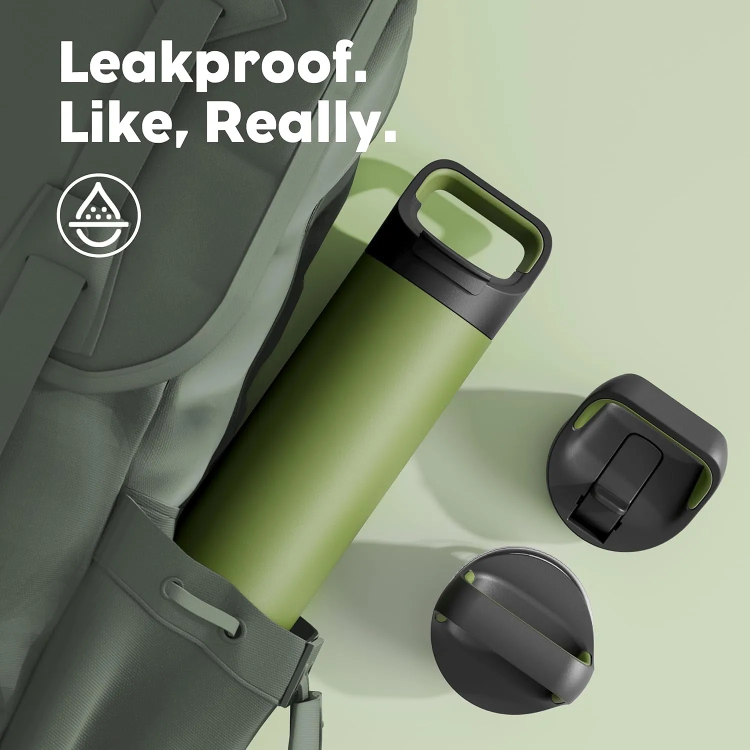 24 oz Insulated Water Bottle for Travel: 3 Lids, Leakproof, Keep Cold 24H, Car Cupholder Friendly, Stainless Steel Water Flask with Straw and Spout Caps for Sports, Gym, School, Cycling (Forest Green)