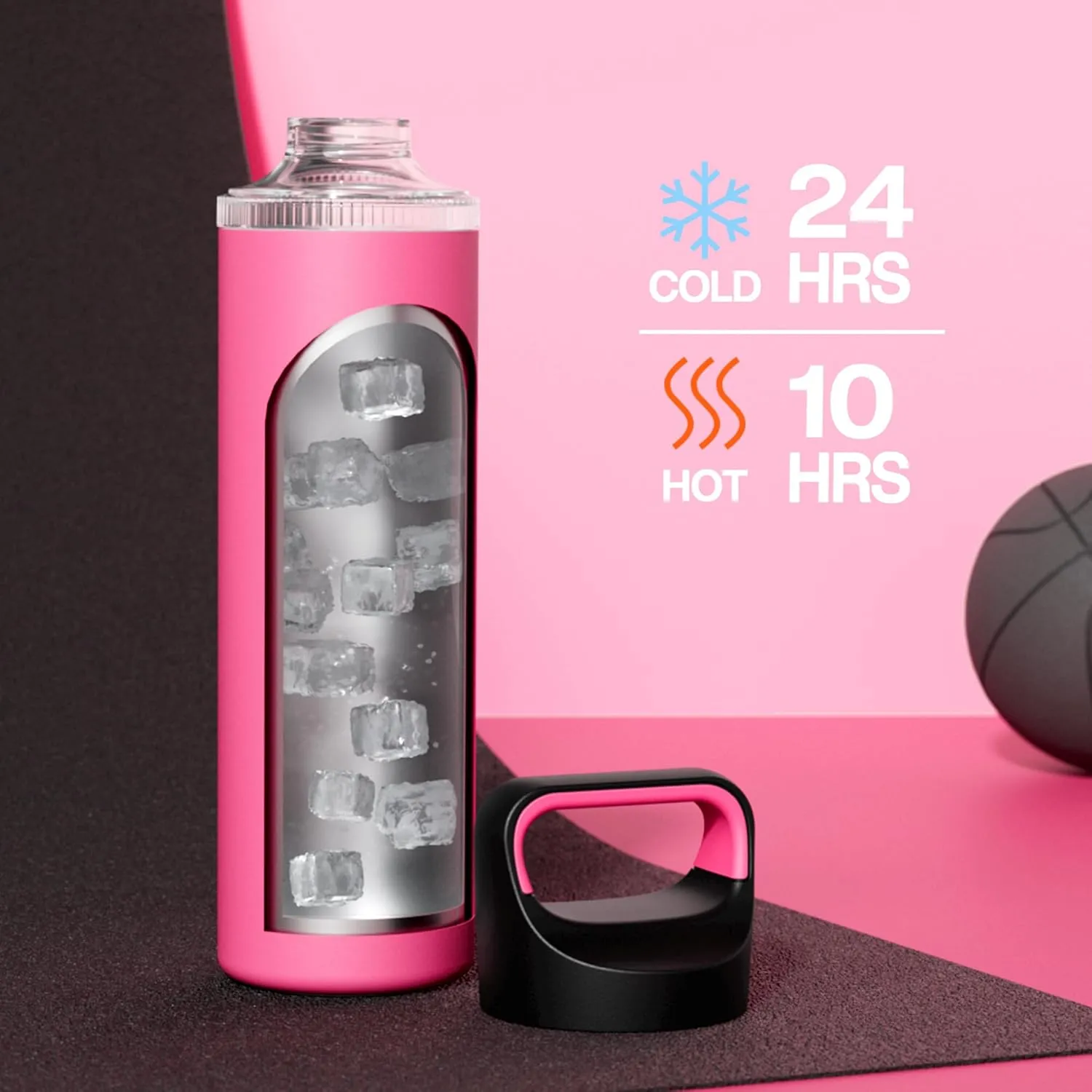 24 oz Insulated Water Bottle for Work: 3 Lids, Leakproof, Keep Cold 24H, Car Cupholder Friendly, Stainless Steel Water Flask with Straw and Spout Caps for Sports, Gym, School, Cycling (Tropical Pink)