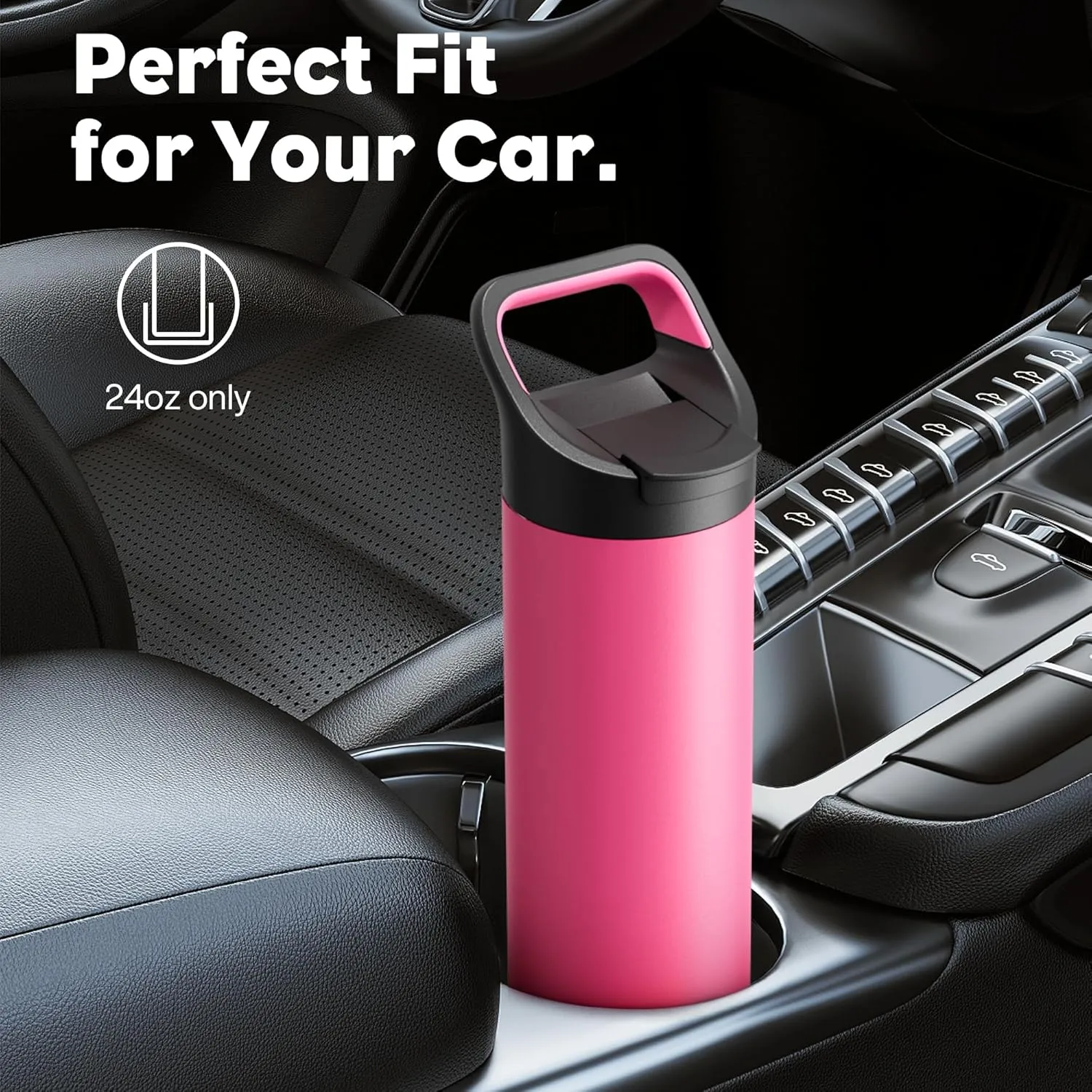 24 oz Insulated Water Bottle for Work: 3 Lids, Leakproof, Keep Cold 24H, Car Cupholder Friendly, Stainless Steel Water Flask with Straw and Spout Caps for Sports, Gym, School, Cycling (Tropical Pink)