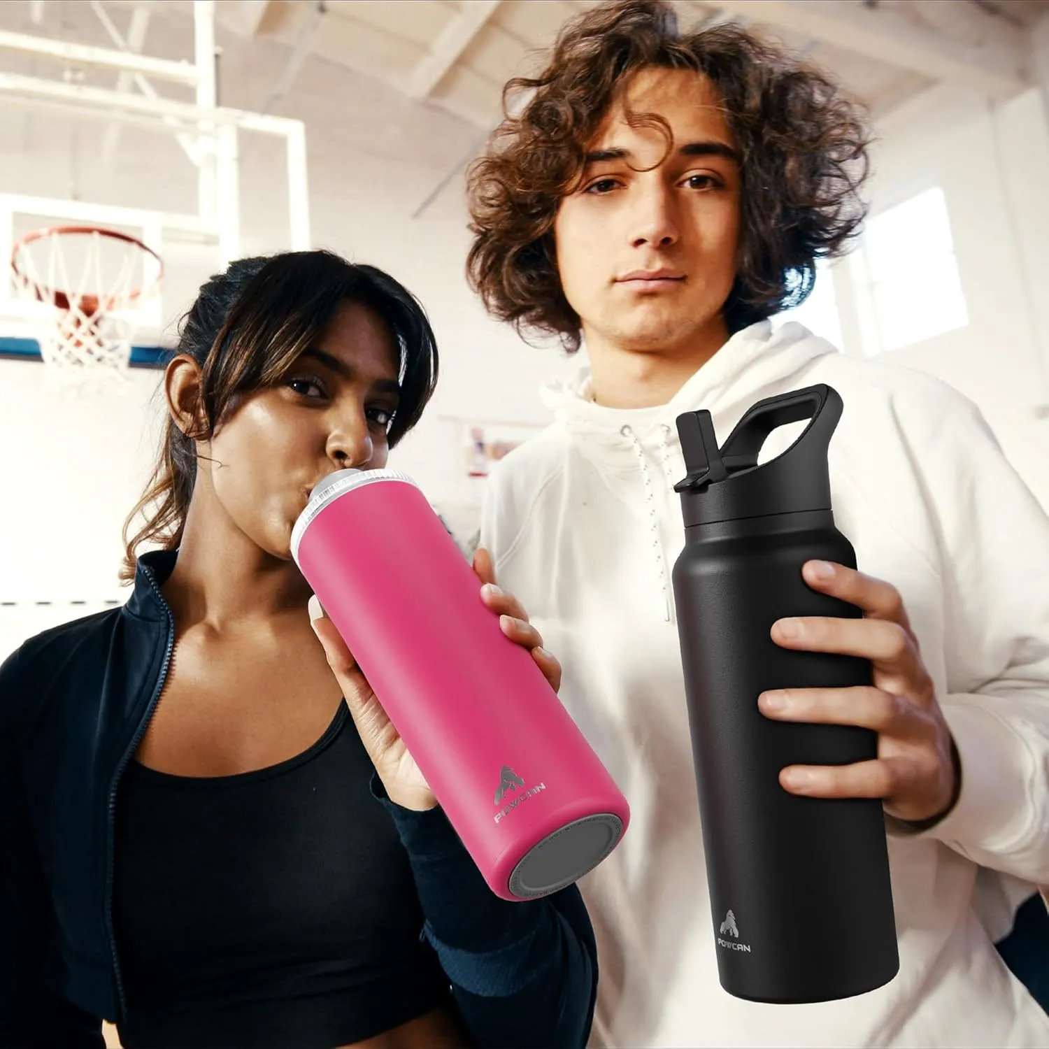 24 oz Insulated Water Bottle for Work: 3 Lids, Leakproof, Keep Cold 24H, Car Cupholder Friendly, Stainless Steel Water Flask with Straw and Spout Caps for Sports, Gym, School, Cycling (Tropical Pink)