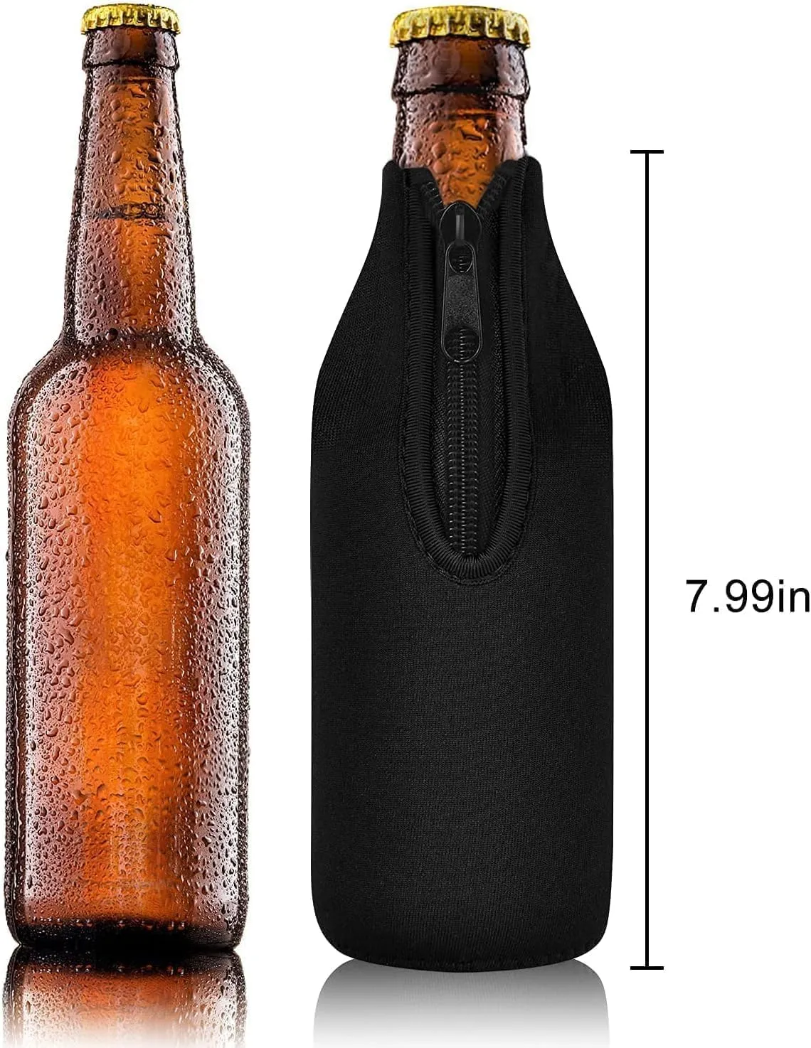 24 Pack Beer Bottle Cooler Sleeves Keep Drink Cold Zip-up Extra Thick Neoprene Insulated Sleeve Cover with Bottle Opener（24 Pack, Black)