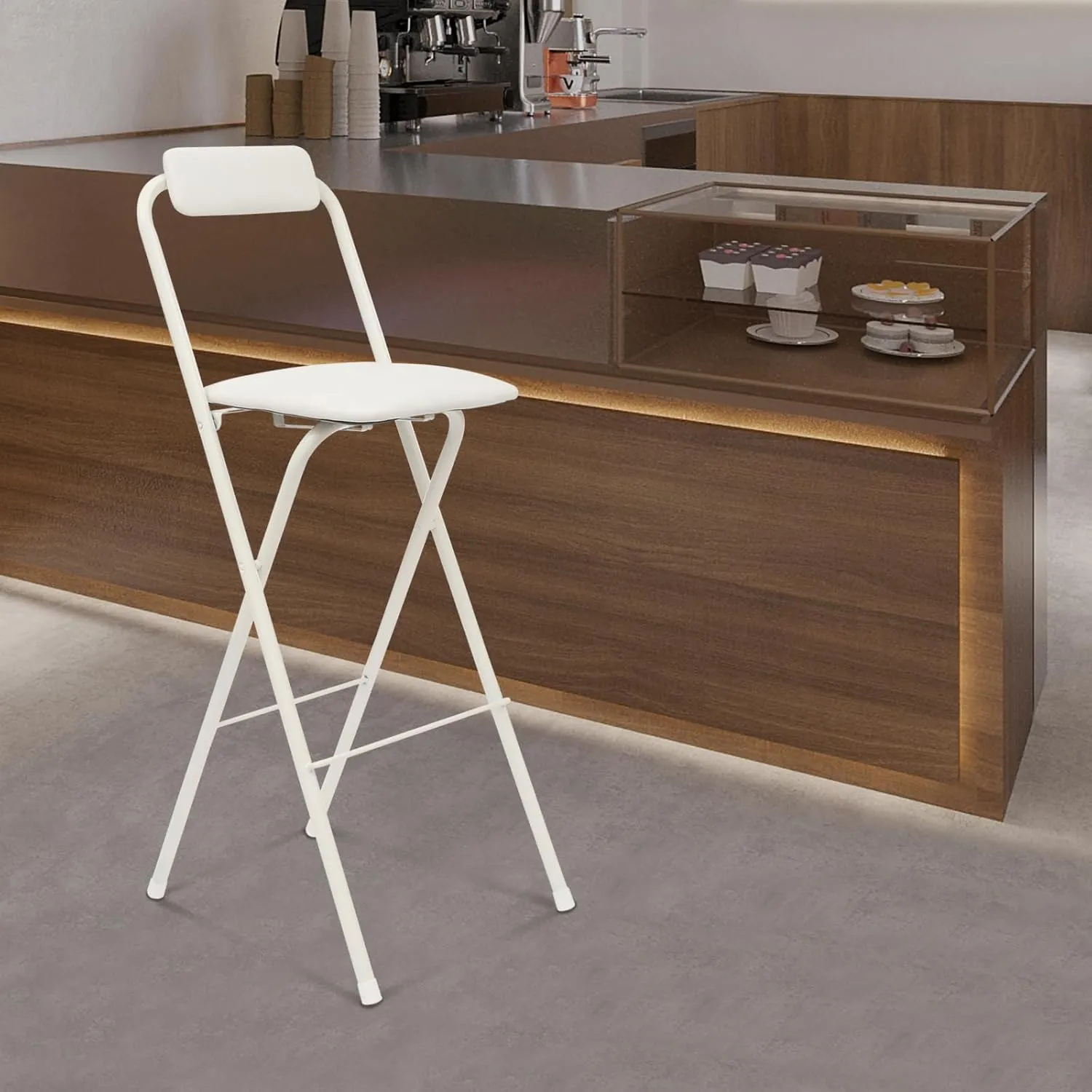 29" Tall Chair,Cushioned Padded Folding Bar Stool,Bar Stool,Portable Folding Stool, Load Capacity 275lbs, for Kitchen Living Room Garden Camping Fishing, White