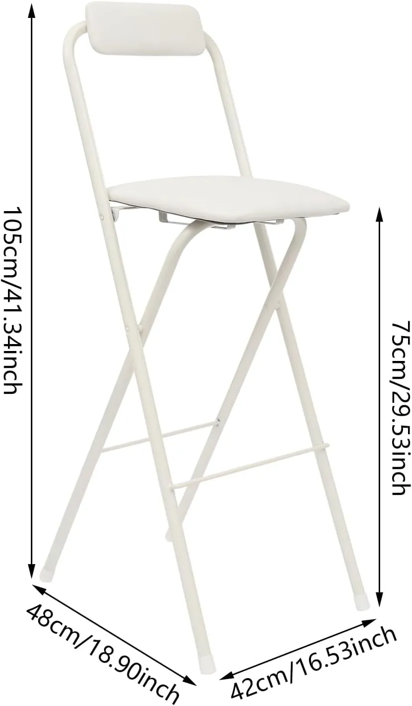 29" Tall Chair,Cushioned Padded Folding Bar Stool,Bar Stool,Portable Folding Stool, Load Capacity 275lbs, for Kitchen Living Room Garden Camping Fishing, White