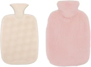 2L Hot Water Bottle, Detachable Plush Cover Anti Slip Threaded Stopper Hot Water Sack for Menstrual Cramps (Dark Grey) (Dark Coffee) (Rosy)