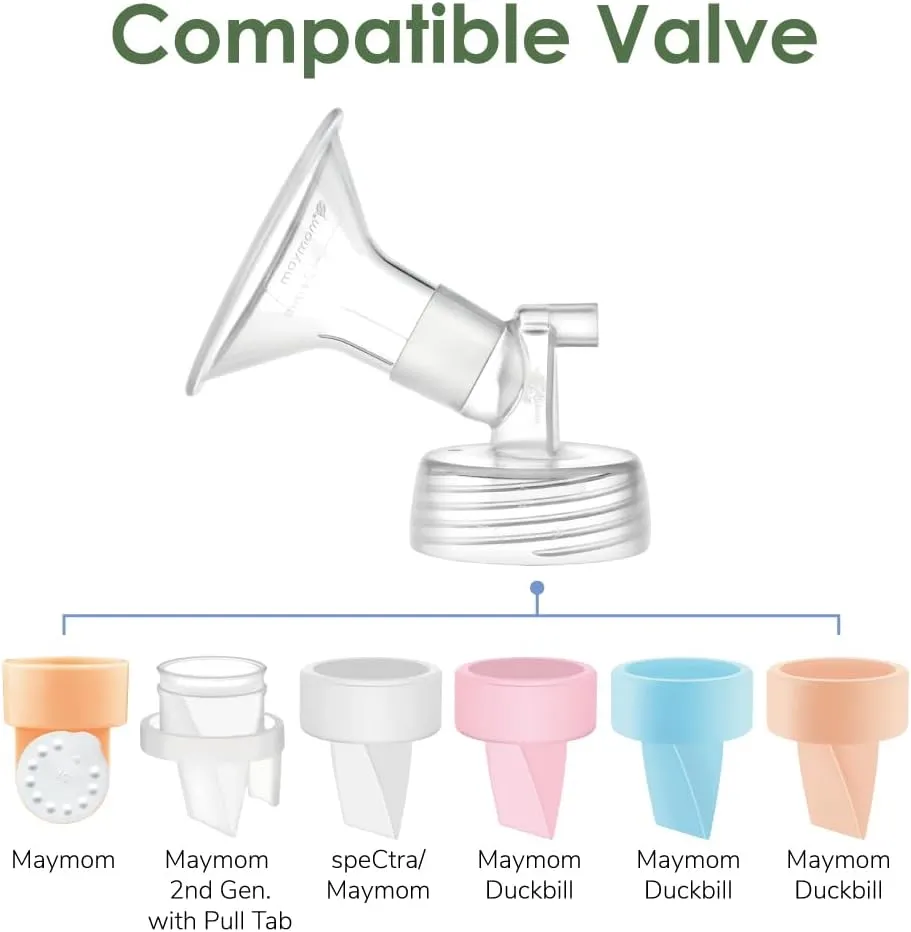 2X 12 mm Maymom Two-Piece Wide Neck Pump Parts Compatible with Spectra S1,Spectra S2 Pumps and 2 Valves; Incl Wide Mouth Flanges; Not Original Spectra Flange; (12mm Flange with Valve)