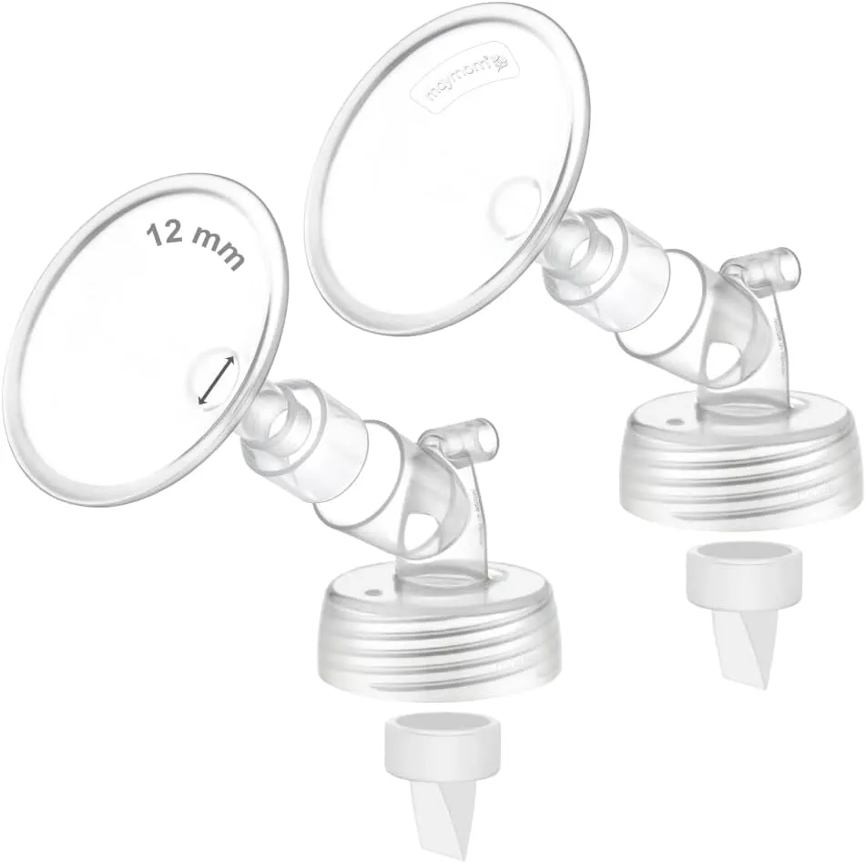 2X 12 mm Maymom Two-Piece Wide Neck Pump Parts Compatible with Spectra S1,Spectra S2 Pumps and 2 Valves; Incl Wide Mouth Flanges; Not Original Spectra Flange; (12mm Flange with Valve)