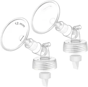 2X 12 mm Maymom Two-Piece Wide Neck Pump Parts Compatible with Spectra S1,Spectra S2 Pumps and 2 Valves; Incl Wide Mouth Flanges; Not Original Spectra Flange; (12mm Flange with Valve)