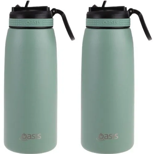 2x Oasis 780ml Stainless Steel Insulated Drink Bottle w/ Sipper Straw Sage Green