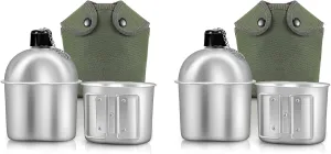 2X Outdoor Canteen Cookware Set Canteen Cup Portable Water Bottle with Grab Handle Cup for Outdoor Camping Hiking