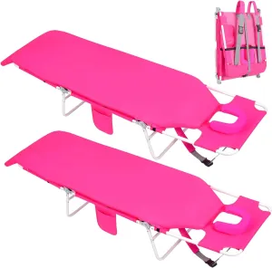 3 in 1 Women Comfort Backpack Tanning Beach Chair with Face Hole & Cushion | Portable Folding Lounge Sun Chair for Adults Outside Reading Sunbathing Poolside | Reclining 6 Position | 2 Pack | Pink