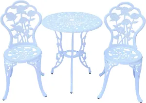 3-Piece Cast Aluminum Outdoor Bistro Set, Outdoor Table and Chairs Set of 2 with Umbrella Hole for Patio Garden Park(White, Rose)