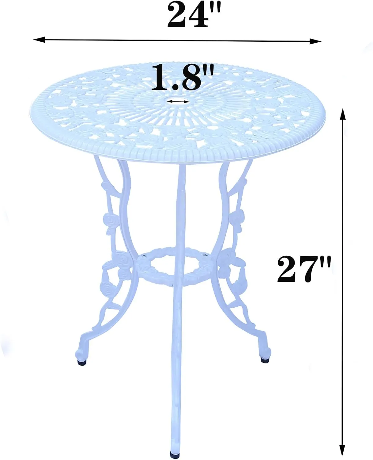 3-Piece Cast Aluminum Outdoor Bistro Set, Outdoor Table and Chairs Set of 2 with Umbrella Hole for Patio Garden Park(White, Rose)