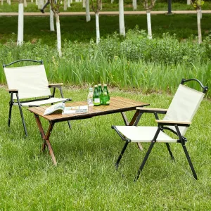 3-Piece Folding Outdoor Table and Two Chairs, Lightweight Aluminum Roll-Up Square Desk for Indoor, Outdoor Camping, Picnics, Beach, Backyard, BBQ, Party, Patio