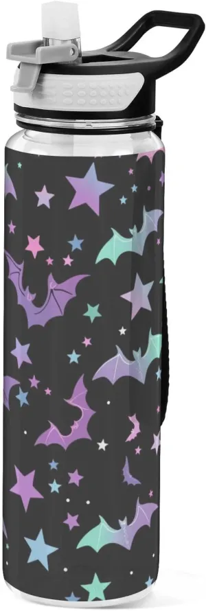 30 oz Colored Bat Star Cool Straw Water Bottle Tritan No BPA non toxic Jug with Handle for Unique Outdoors Collapsible