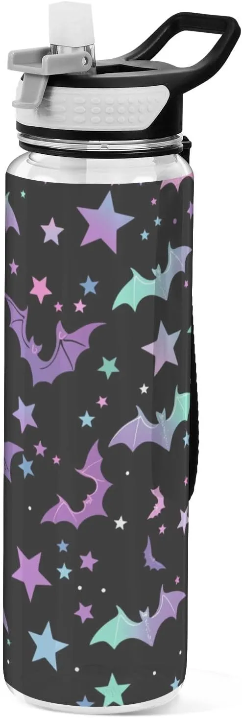 30 oz Colored Bat Star Cool Straw Water Bottle Tritan No BPA non toxic Jug with Handle for Unique Outdoors Collapsible