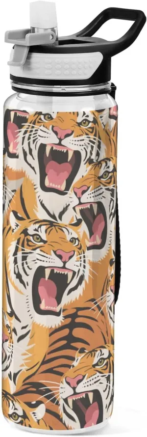 30 oz Colorful Cartoon Animal Tigers Straw Water Bottles Tritan BPA Free Leak Proof non toxic Water Jug for Work for Fitness Fitness Collapsible