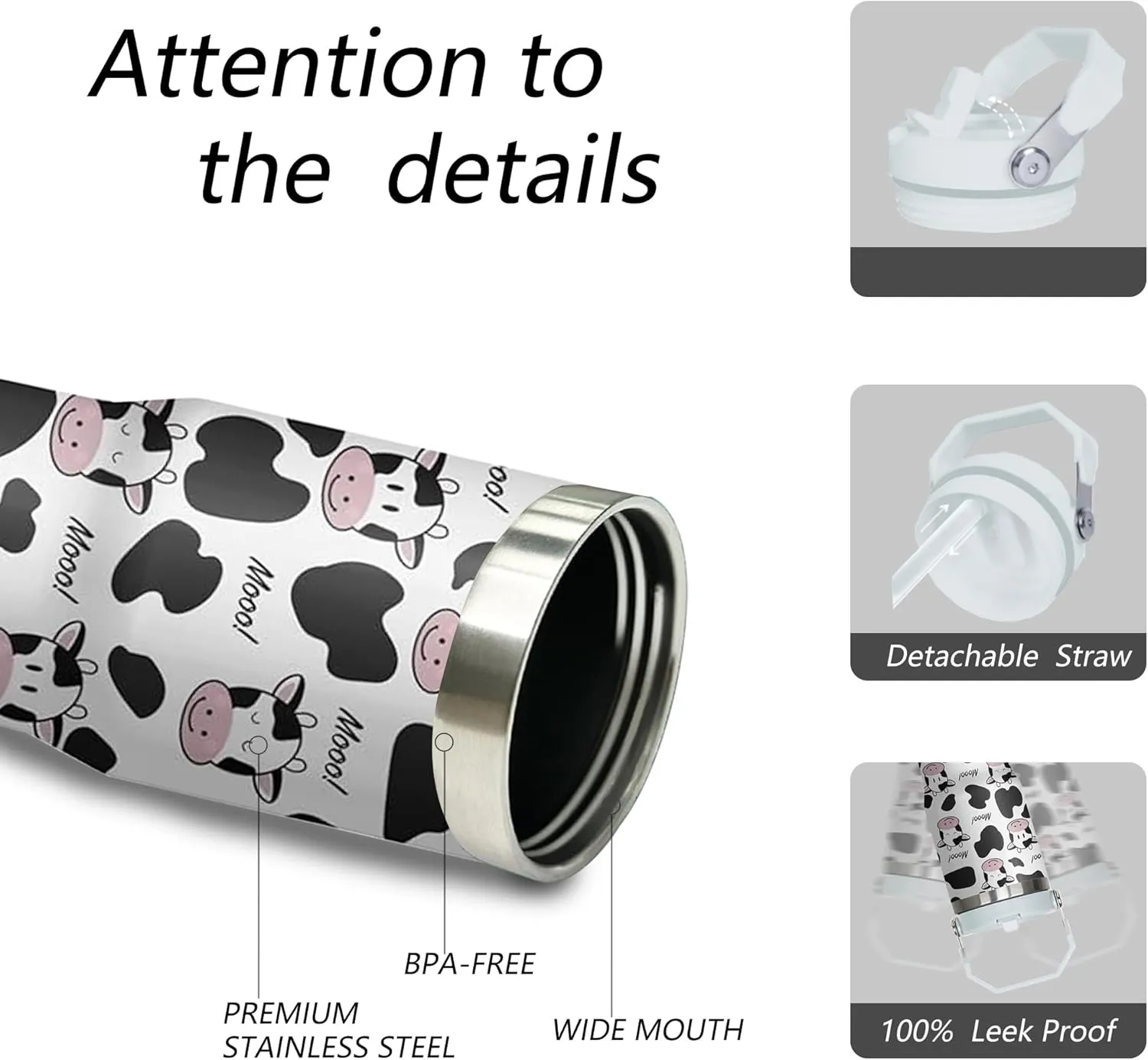 30 oz Cow Travel Tumbler with Handle and Flip Straw, Stainless Steel Insulated Cup with Lid and Straw,Travel Coffee Mug Water Bottle,Christmas Birthday Mothers Day Gifts for Women Animal Lovers