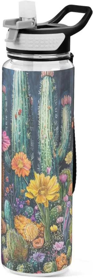 30 oz Unique Flowers Vintage style Sport Water Bottles Tritan Leak Proof & BPA Free non toxic Water Jugs for Drinking for Hiking Working Collapsible