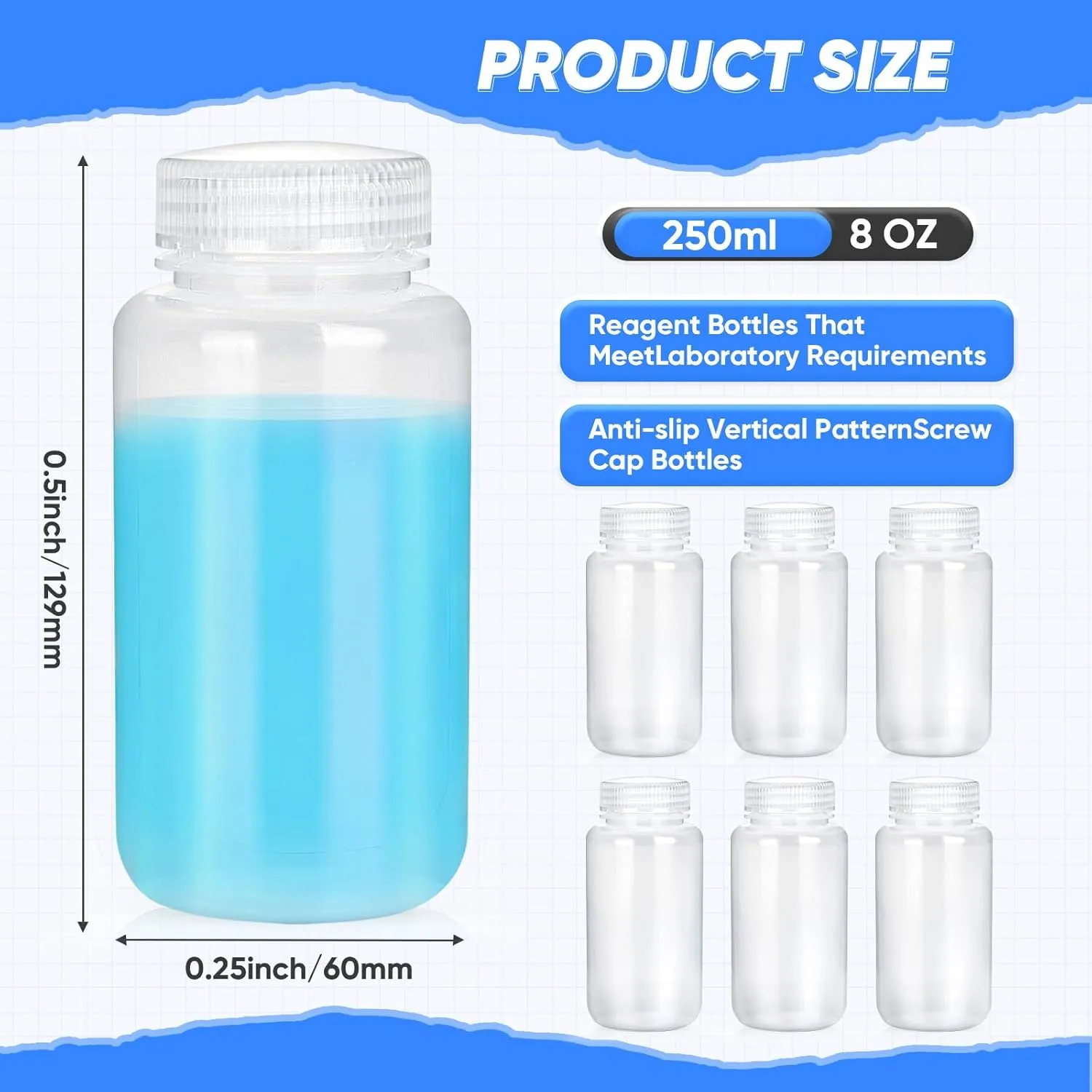 30 Pcs 8oz 250 ml Plastic Sample Bottle Wide Mouth Reagent Bottle Water Sample Bottles Lab Grade Polypropylene Bottles Containers for Laboratories Classroom
