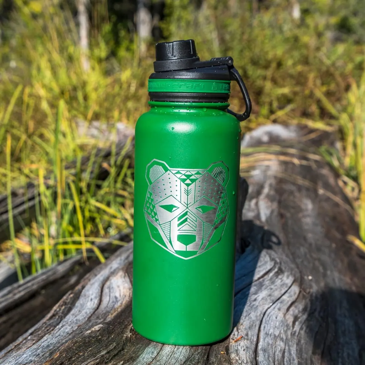 32 oz Vacuum Insulated Sport Bottle | Custom Laser Engraved Options | Stainless Steel, Double-Walled, Wide Mouth (Green - Blank)