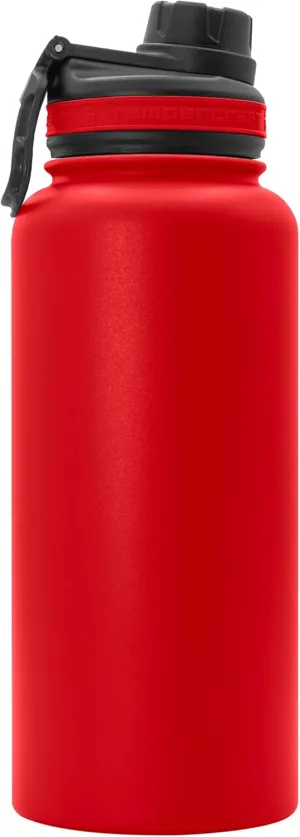32 oz Vacuum Insulated Sport Bottle w/Laser Engraved Customization Options - Stainless Steel, Double-Walled, Wide Mouth (Red - Blank)