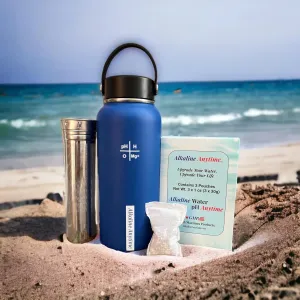 32oz. Alkaline Water Bottle Stainless Steel (950ml) | Premium 9.5  pH | Wide Mouth Insulated Bottle | Carry Handle Lid | Alkaline Ionized | Infuser (30g Infuser and 3 Filters, Blue)
