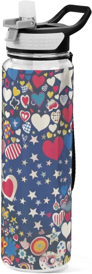 32oz Heart Decorated 4th Of July Independence Cartoon Simply Modern Water Bottle Tritan Non-BPA non toxic Water Jug for Work for Sports Collapsible