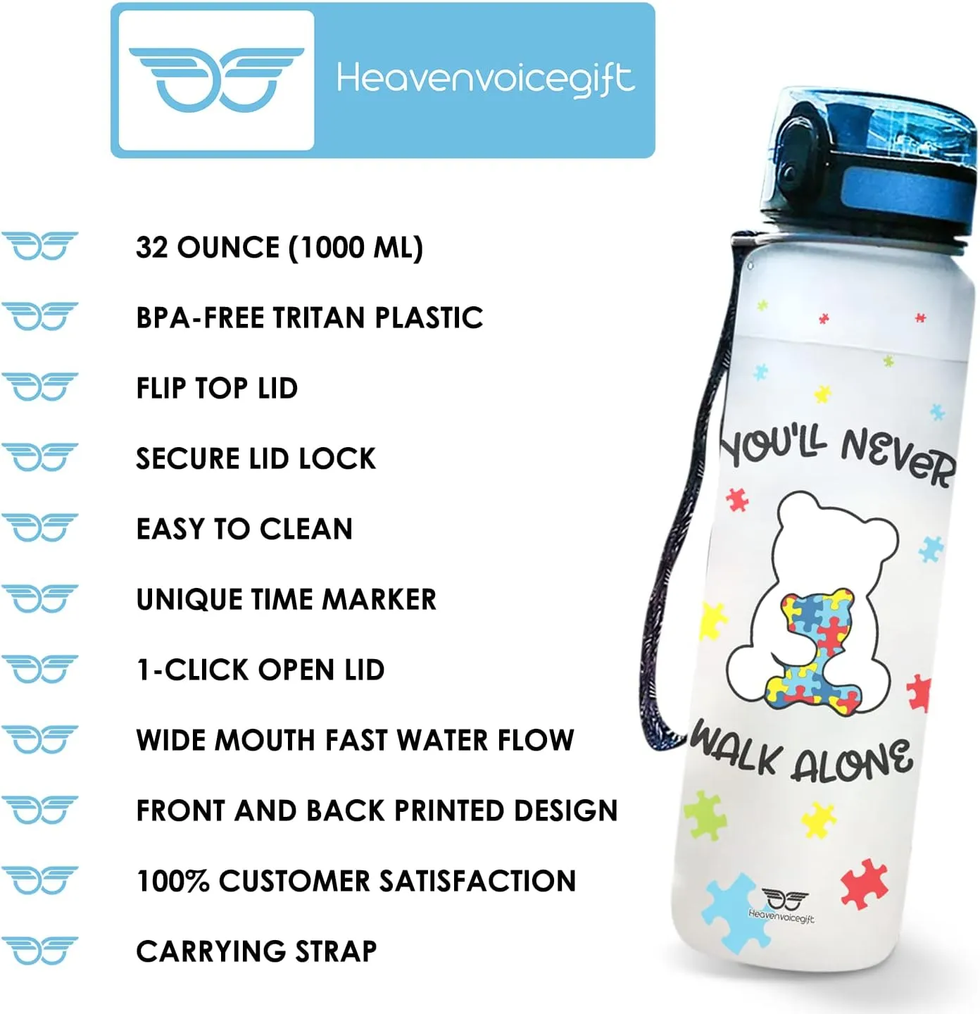 32oz or 1Liter Motivational Tracking Hippie Sunflower Water Bottle with Time Marker & Removable Strainer, Fast Flow, Flip Top Leakproof Fitness Gym Outdoor Sports: Every Little Thing Is Gonna Be Alright HTB013