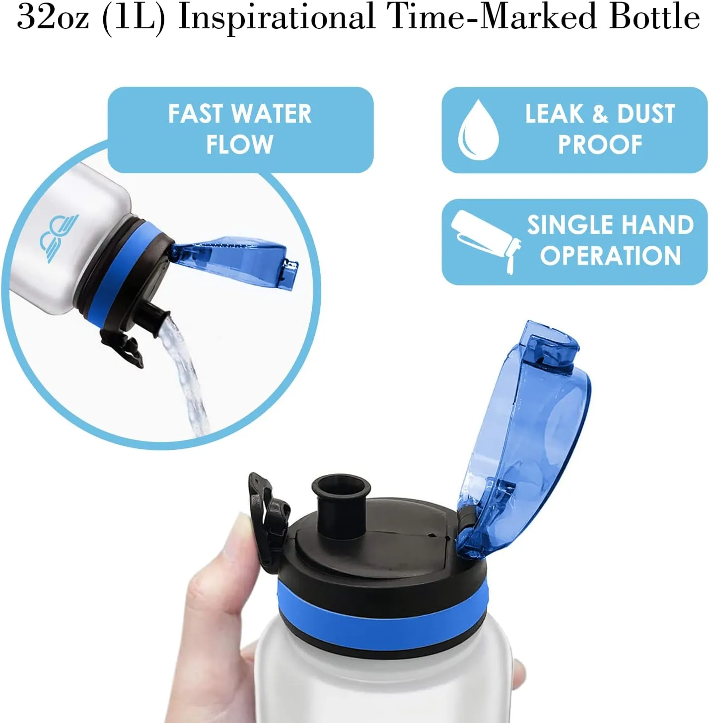32oz or 1Liter Motivational Tracking Hippie Sunflower Water Bottle with Time Marker & Removable Strainer, Fast Flow, Flip Top Leakproof Fitness Gym Outdoor Sports: Every Little Thing Is Gonna Be Alright HTB013