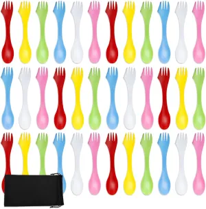 36 Pack Sporks - Spoon, Durable & BPA Free Tritan Sporks, Spoon Fork & Knife Combo Utensils with Portable Strong Waterproof Bag and Stainless Multifunctional Bottle Opener for Camping Outdoor, 6 Color