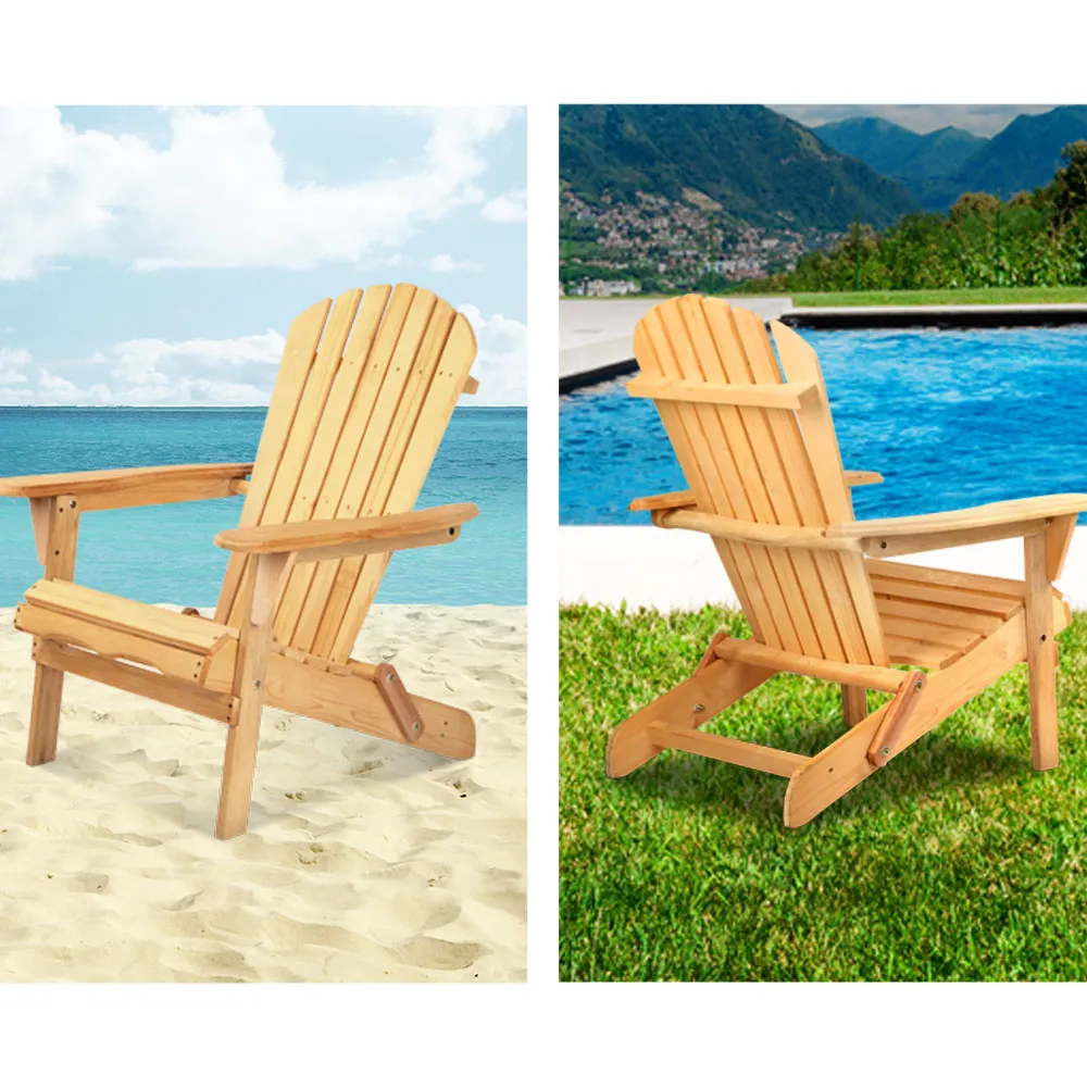 3PC Adirondack Foldable Outdoor Armchair Set - Natural
