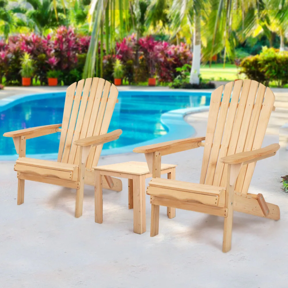 3PC Adirondack Foldable Outdoor Armchair Set - Natural