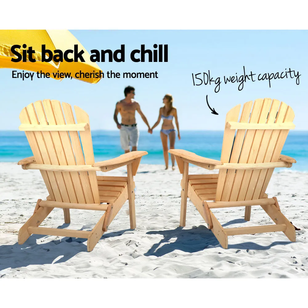 3PC Adirondack Foldable Outdoor Armchair Set - Natural
