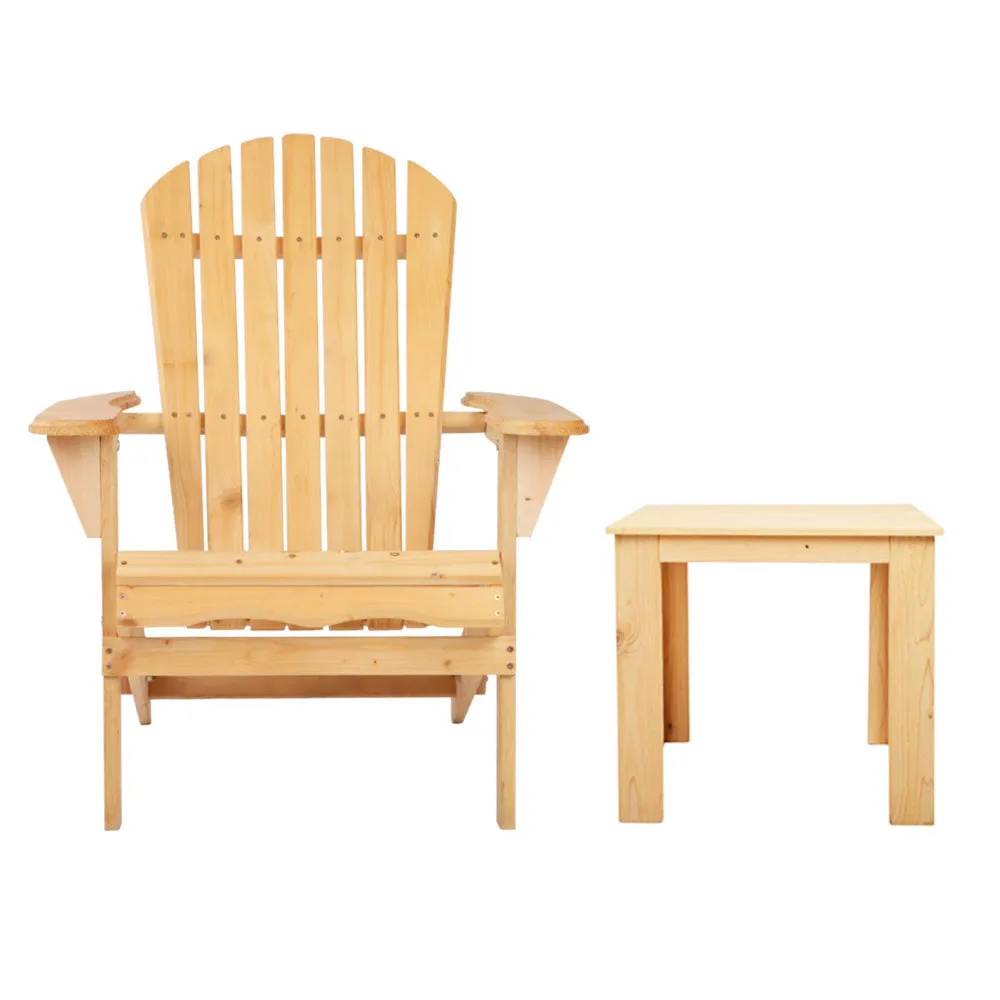 3PC Adirondack Foldable Outdoor Armchair Set - Natural